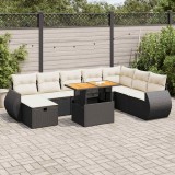 VidaXL Set mobilier grădină perne 9 piese negru poliratan/lemn acacia 3328071