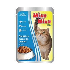 Hrana umeda pentru pisici, Miau Miau, adult, somon, 100g