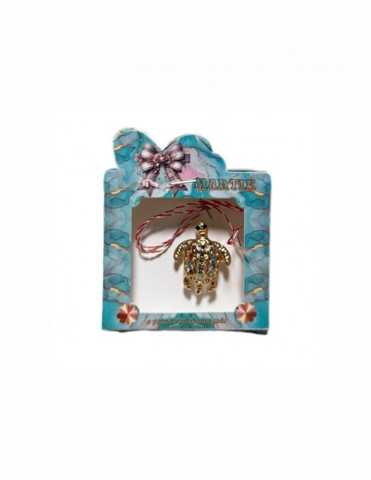 Martisor tip brosa cu model testoasa cu pietricele colorate pentru 1 si 8 martie