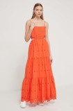 Desigual rochie din bumbac culoarea portocaliu, maxi, evazată