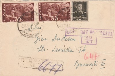 1945 Romania, Plic R circulat din Brasov, pereche Pentru ardeleni 55 Lei + Mihai foto