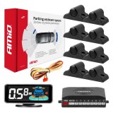 Senzori de parcare negri fata spate cu afisaj LED 3D, 8 senzori Truck 19MM, 12V DC, AMiO pentru majoritatea autoturismelor