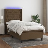 Cumpara ieftin Pat cu arcuri, saltea și LED, maro &icirc;nchis, 90x200 cm, textil