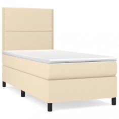 Pat box spring cu saltea, crem, 80x200 cm, textil foto
