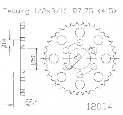 Pinion spate 46 dinti pas lant 415 Aprilia Red Rose Classic (4 viteze) (92-93) - Red Rose Classic (95-99) 2T LC 50cc foto