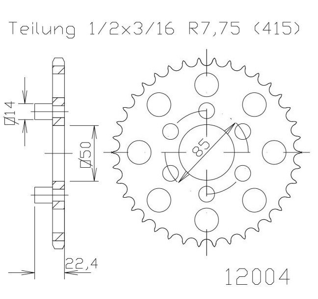 Pinion spate 46 dinti pas lant 415 Aprilia Red Rose Classic (4 viteze) (92-93) - Red Rose Classic (95-99) 2T LC 50cc