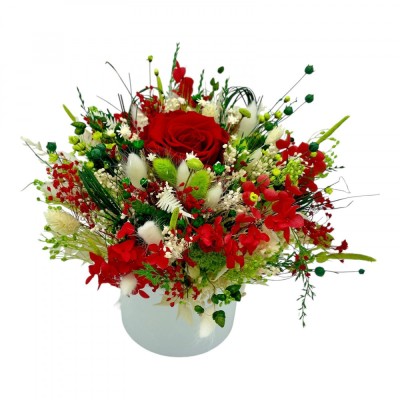 Aranjament floral personalizabil cu trandafir criogenat si plante naturale uscate si stabilizate foto