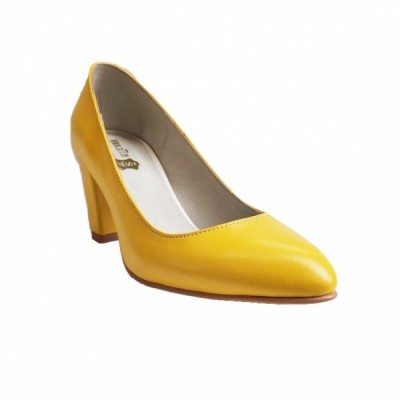 Pantofi eleganti dama, galbeni, din piele naturala box, toc 6 cm - NA87G3 foto