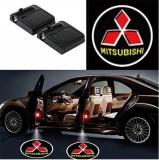 Set 2 Lampi Proiectoare LED Logo Universale Mitsubishi, iluminare portiera, alimentare baterii AAA, montaj adeziv, negru