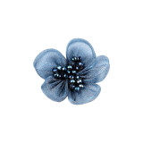 Floare din organza cu margele pentru cusut sau lipit pe haine, diametru 4.5 cm, Albastru