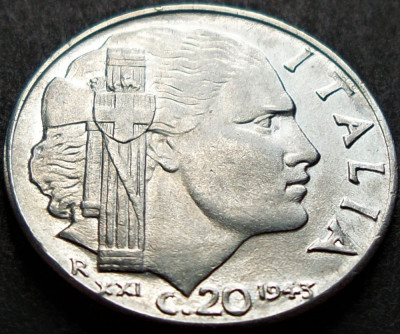 Moneda istorica 20 CENTESIMI - ITALIA FASCISTA, anul 1943 *cod 1074 = excelenta! foto