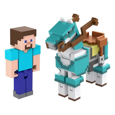 Minecraft Set 2 figurine articulate Steve &amp; Armored Horse 8 cm