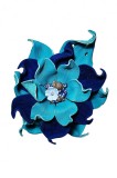 B356. Brosa Handmade Florala din piele naturala, Albastru-Bleu, 8 cm