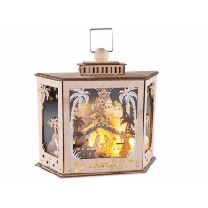 Felinar Craciun lemn sticla 26x8.5x24 cm