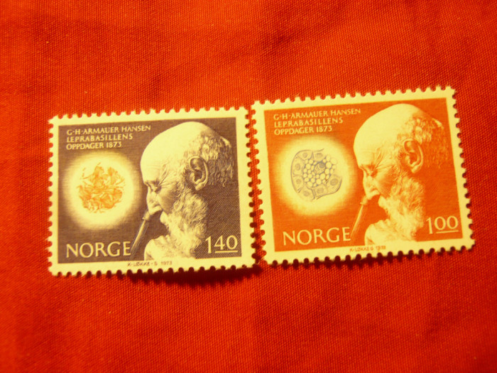 Serie Norvegia 1973 - 100 Ani Eradicarea Leprei , 2 valori