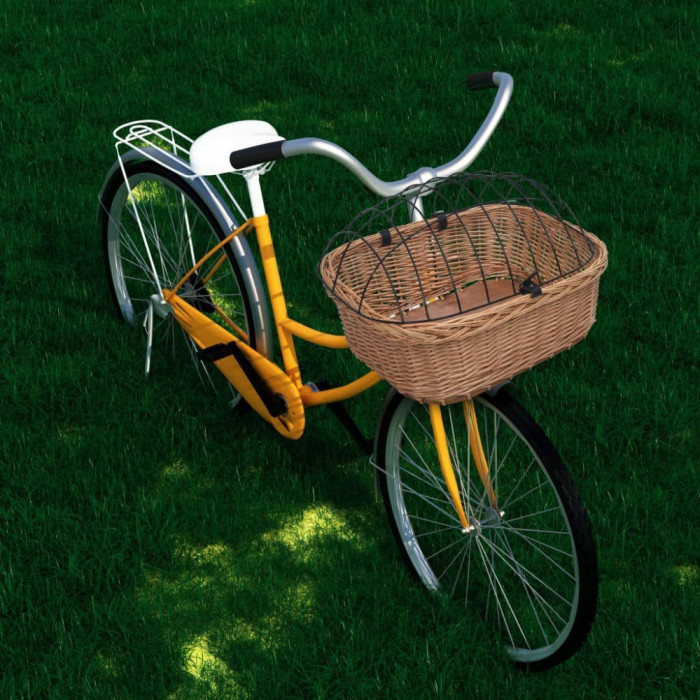 Cos frontal bicicleta cu capac, 50x45x35 cm, salcie naturala