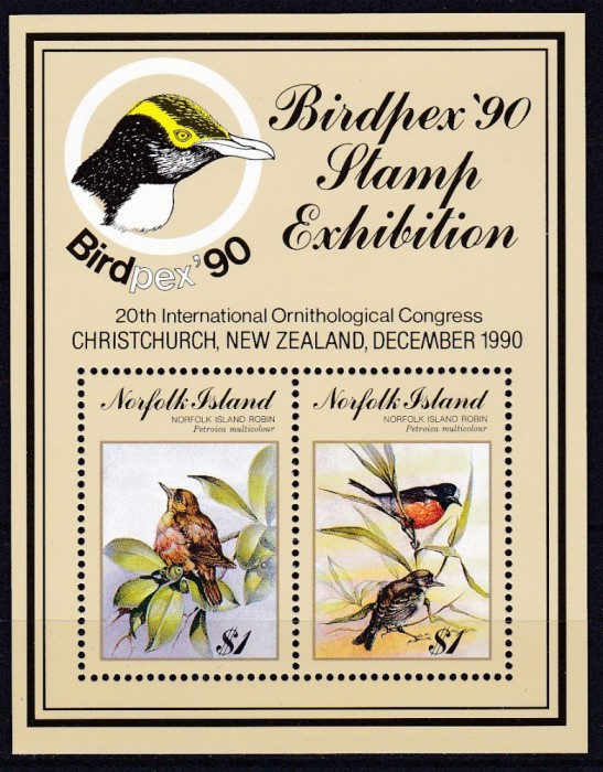 DB1 Fauna Pasari Norfolk 1990 MS MNH