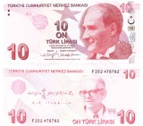 Turcia 10 Lira 2009 P-223f Seria F UNC