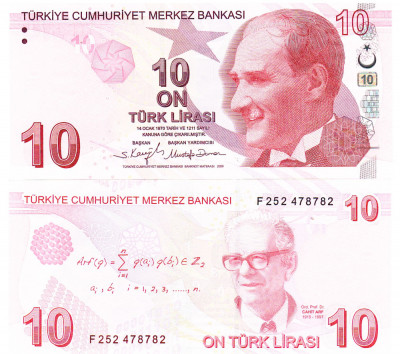 Turcia 10 Lira 2009 P-223f Seria F UNC foto