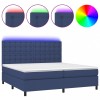 Pat cu arcuri, saltea si LED, albastru, 200x200 cm, textil