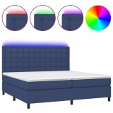 Cumpara ieftin Pat cu arcuri, saltea si LED, albastru, 200x200 cm, textil