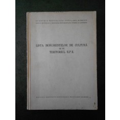 LISTA MONUMENTELOR DE CULTURA DE PE TERITORIUL ROMANIEI (1956)