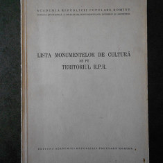 LISTA MONUMENTELOR DE CULTURA DE PE TERITORIUL ROMANIEI (1956)