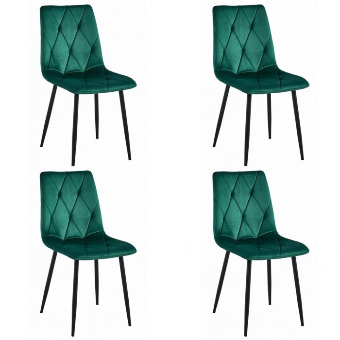 Set 4 scaune bucatarie/living, Artool, Libra, catifea, metal, verde si negru, 44x40x88.5 cm
