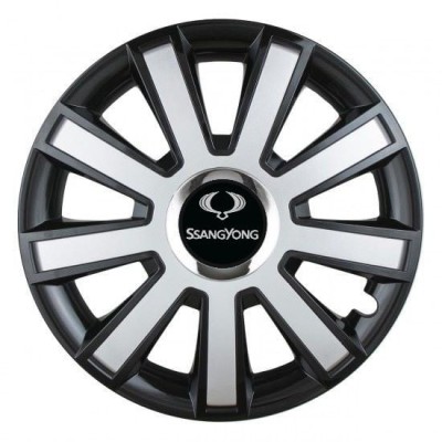 Set 4 capace roti Silver/black cu inel cromat R14 pentru gama auto SsangYoung foto