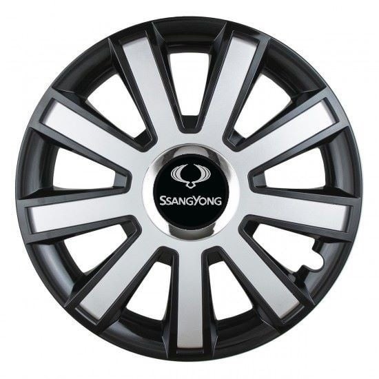 Set 4 capace roti Silver/black cu inel cromat R14 pentru gama auto SsangYoung