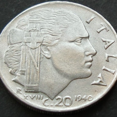 Moneda istorica 20 CENTESIMI - ITALIA FASCISTA, anul 1940 *cod 4182 - excelenta