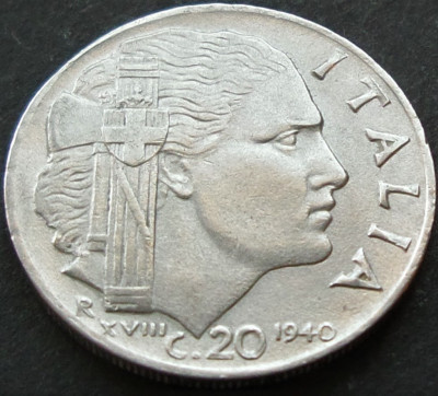 Moneda istorica 20 CENTESIMI - ITALIA FASCISTA, anul 1940 *cod 4182 - excelenta foto