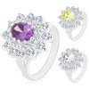 Inel de culoare argintie, floare mare strălucitoare din zirconii, petale - Marime inel: 50, Culoare: Transparent
