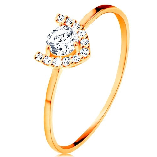 Inel realizat din aur galben de 14K - potcoavă strălucitoare, zirconiu mare rotund - Marime inel: 59