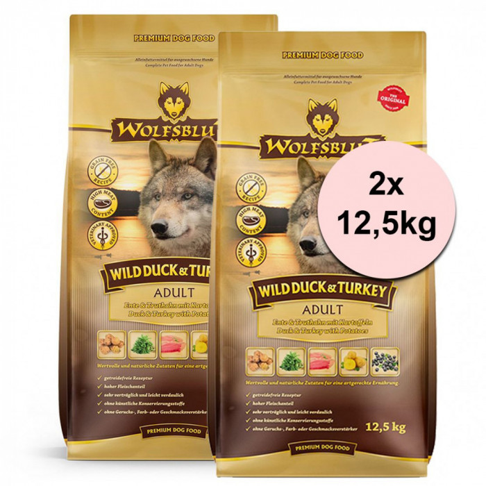 WOLFSBLUT Wild Duck &amp;amp; Turkey Adult 2 x 12,5 kg