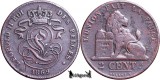 1869, 2 Centimes - Leopold al II-lea - Regatul Belgiei, Europa