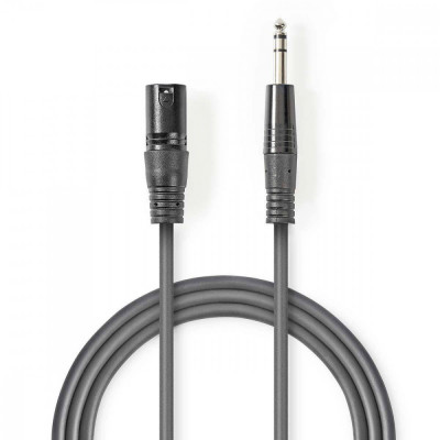 Cablu stereo XLR 3 pini tata - JACK 6.5 mm tata 3m gri Nedis foto