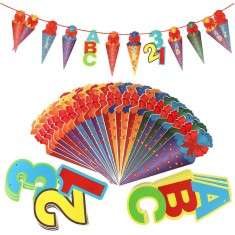 Set decoratiuni pentru inceperea scolii G2plus, carton, multicolor, 30 piese