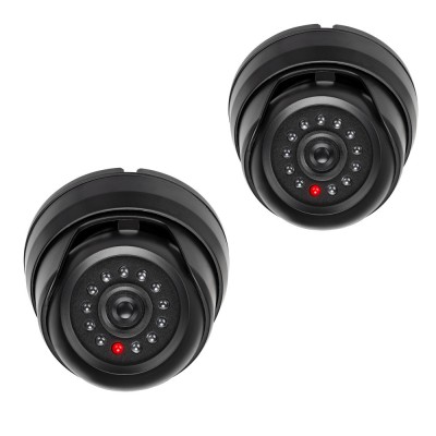 Set 2 Camere de supraveghere false cu lumini LED, Kwmobile, Negru, Plastic, 53927.02.01 foto