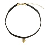 Colier Choker Velvet Negru, Pandantiv Inimă Aurie, Fete, Oem