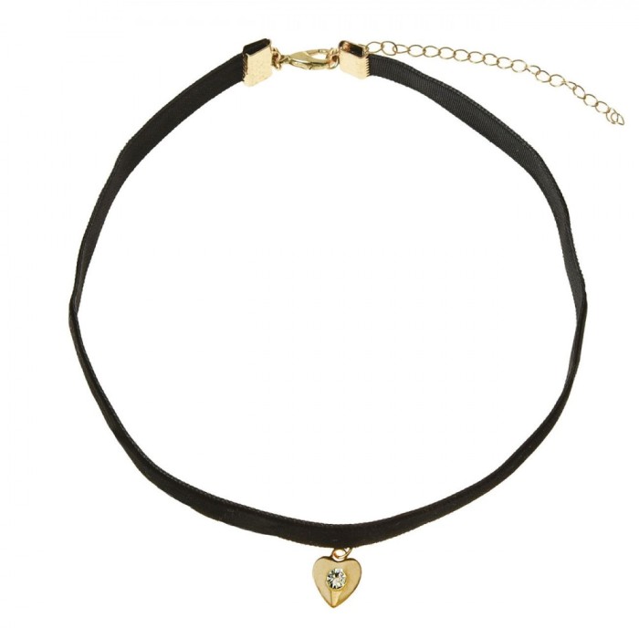Colier Choker Velvet Negru, Pandantiv Inimă Aurie, Fete