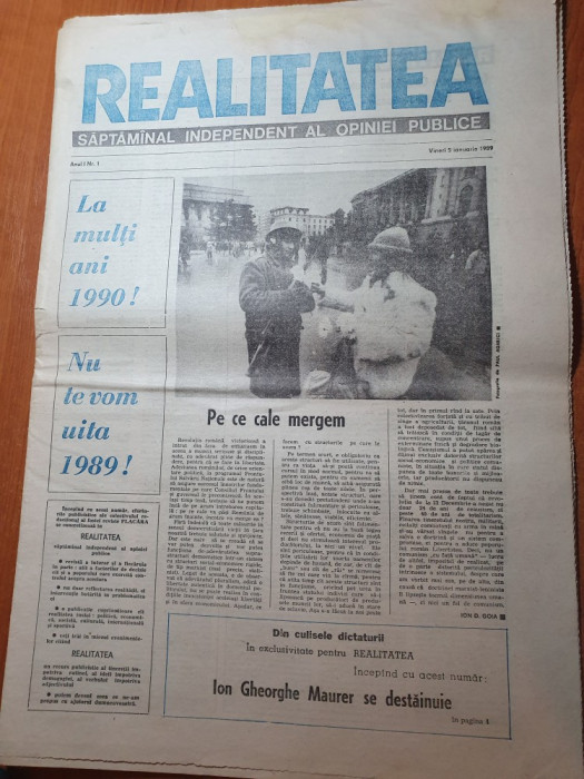 realitatea anul 1,nr. 1 din 5 ianuarie 1990-multe articole despre revolutie
