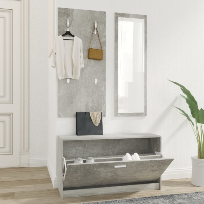Set pantofare 3 &icirc;n 1, gri beton, lemn prelucrat