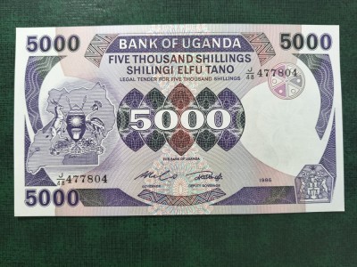 UGANDA 5000 SHILINGI 1986 UNC foto