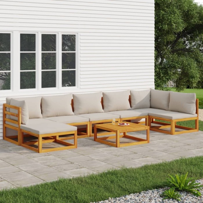vidaXL Set mobilier grădină cu perne gri deschis, 8 piese, lemn masiv 3155306