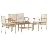 VidaXL Set mobilier de grădină cu perne, 4 piese, bej, poliratan