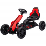 Kart cu pedale pentru copii cu v&acirc;rsta &icirc;ntre 3-8 ani cu scaun reglabil &icirc;n 4 poziții și roți EVA, 100x58x58,5cm roșu și negru HOMCOM | Aosom RO