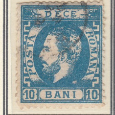 ROMANIA 1872 LP 36 REGELE CAROL I CU BARBA 10 BANI ALBASTRU T4 EROARE STAMPILAT