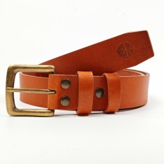 Curea piele naturala 40 mm, Leda, maro cognac, catarama solida