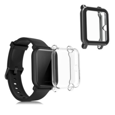 Set 2 huse pentru Xiaomi Amazfit Bip/Amazfit Bip Lite, Silicon, Negru/Transparent, 54037.01 foto